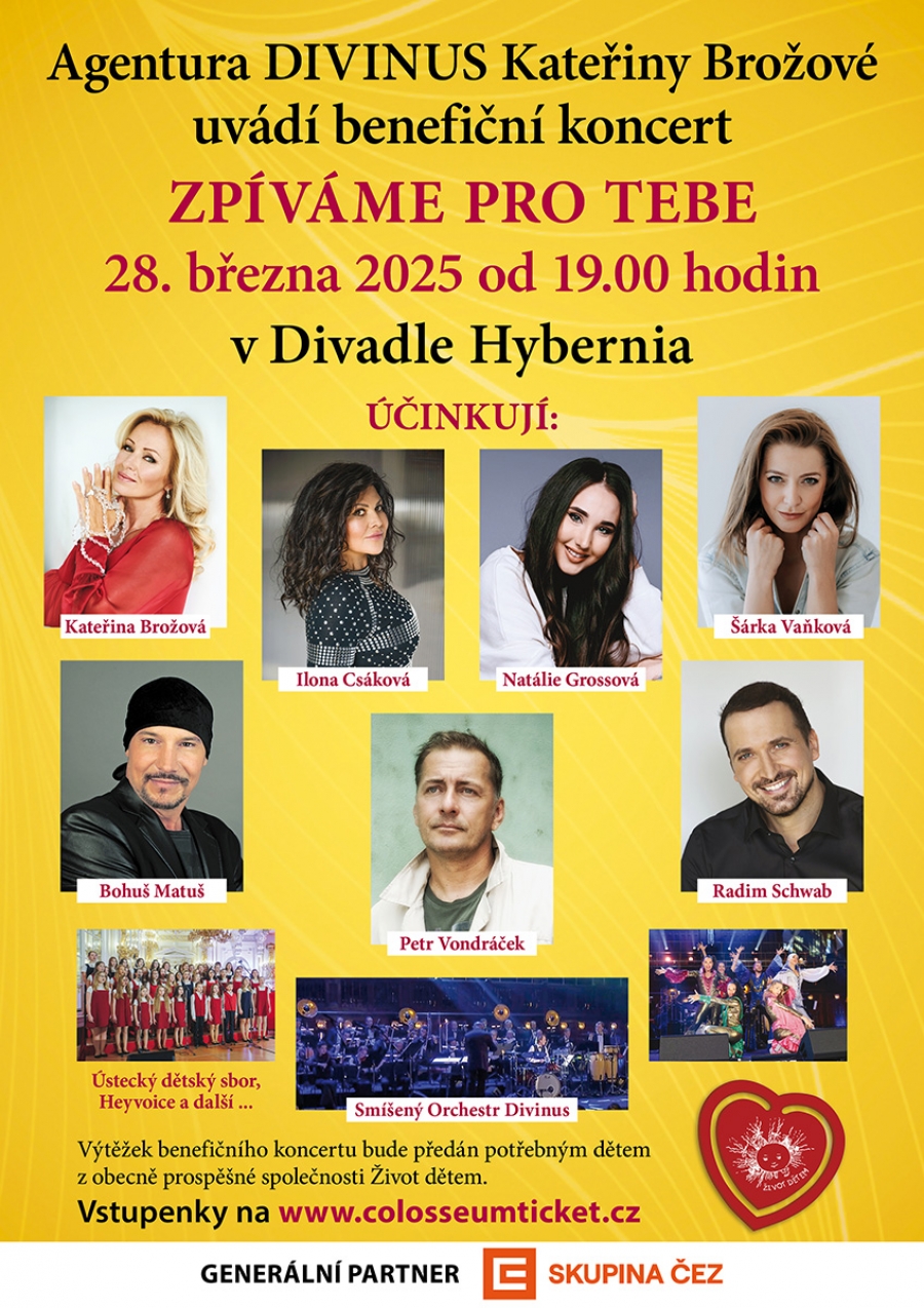 Velký benefiční koncert v Hybernii: Kateřina Brožová s kolegy zazpívá pro 6 konkrétních nemocných či handicapovaných děti